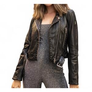 NEW MAURITIUS mauri studded moto jacket in black